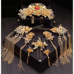 Chinese Bride Wedding Headdress Crown + Earrings